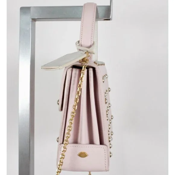 New Lulu Guinness bag pearl leather QUEENIE handbag pink studded - Picture 10 of 13